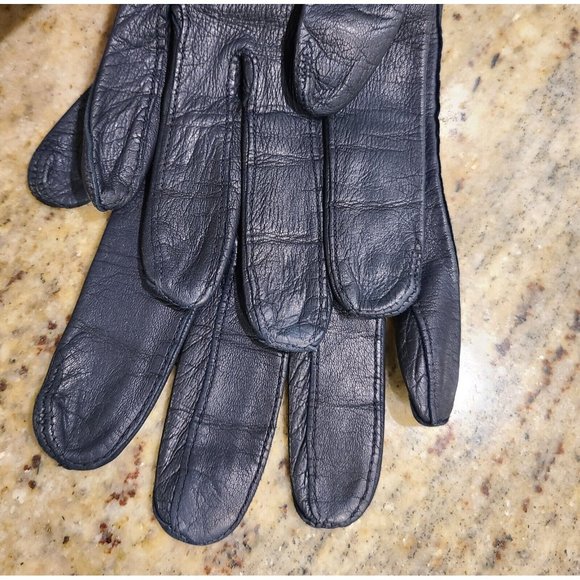 Vintage Size S/M 6.5 Blue Leather Formal 11.5" Long Gloves Stitching Detail - Picture 5 of 10